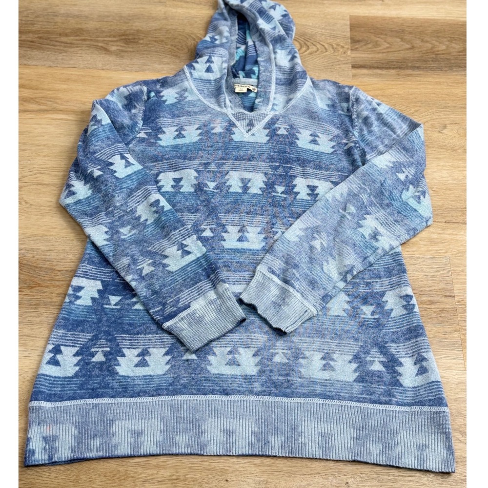 RuffHewn Southwestern Print Hoodie Women Size M Blue Washed Vintage Wear Aztec
